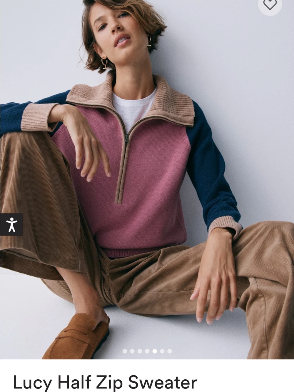 Boden sweater NWT M half zip sweater. Pink/navy/tan, cotton, Current! - Picture 11 of 12